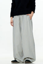 Light Striped Wide-Leg Trousers