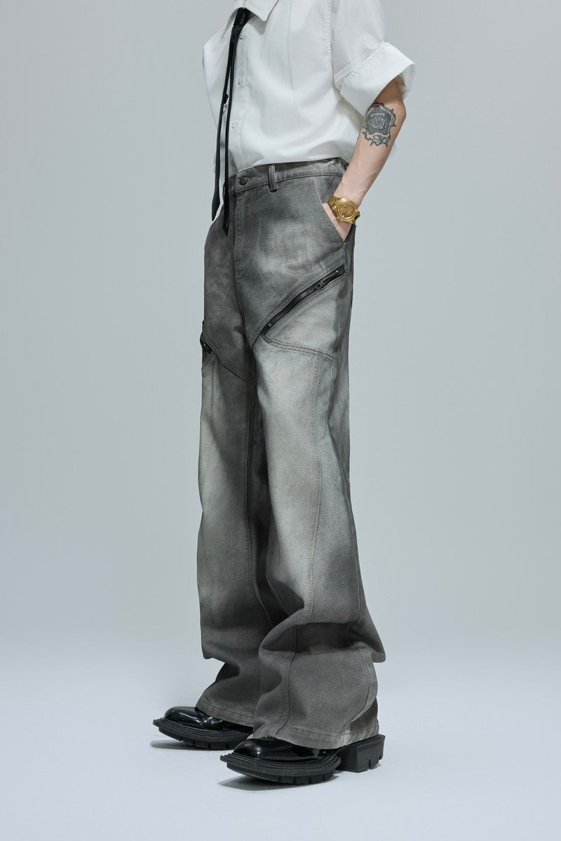 Vintage Cement Grey Zipper Jeans