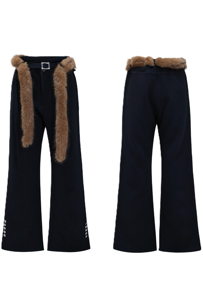 Flared Tailored Pants with Fur Belt