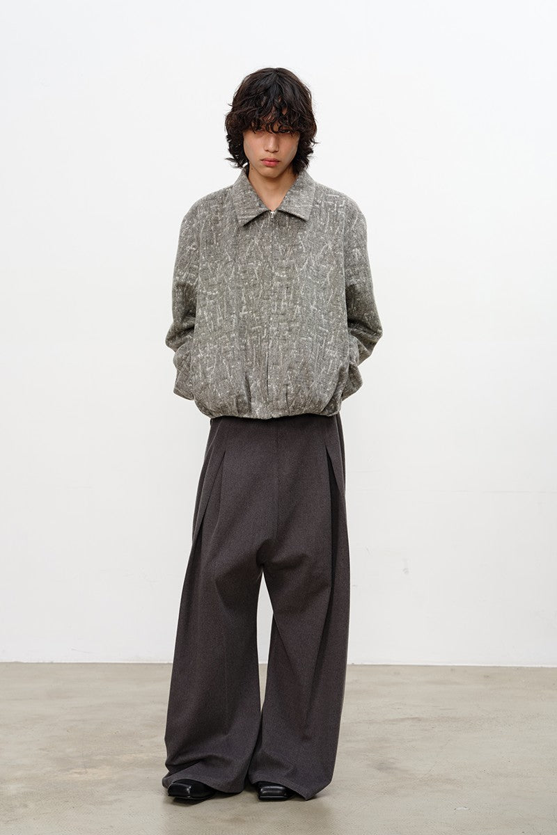 Pleated Jacquard Bomber Jacket