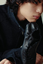Ruched Lace Up Leather Shoes