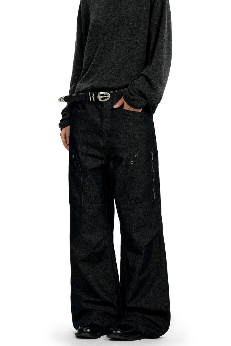 Raw Denim Black Wide Leg Jeans