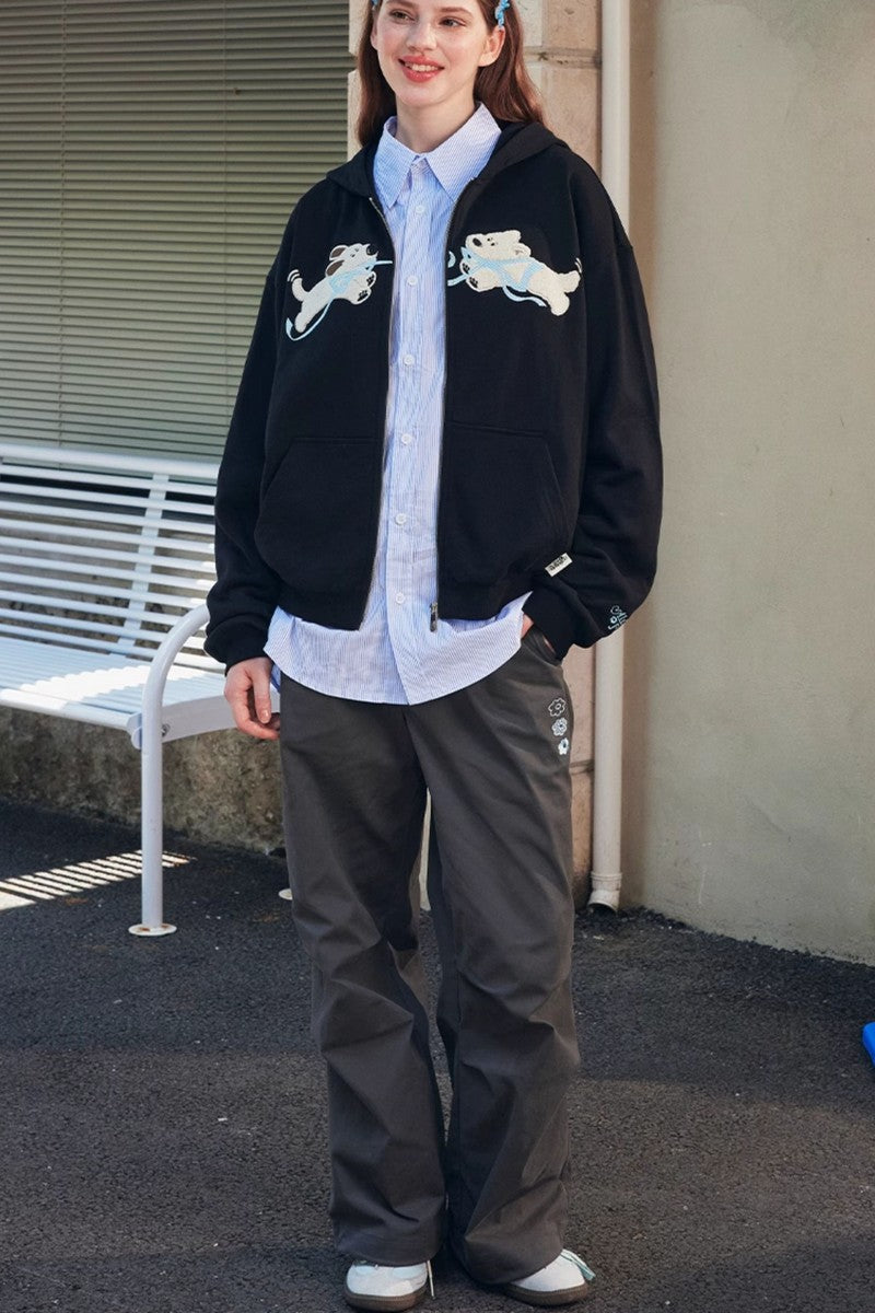 Plush Dog Embroidery Hoodie