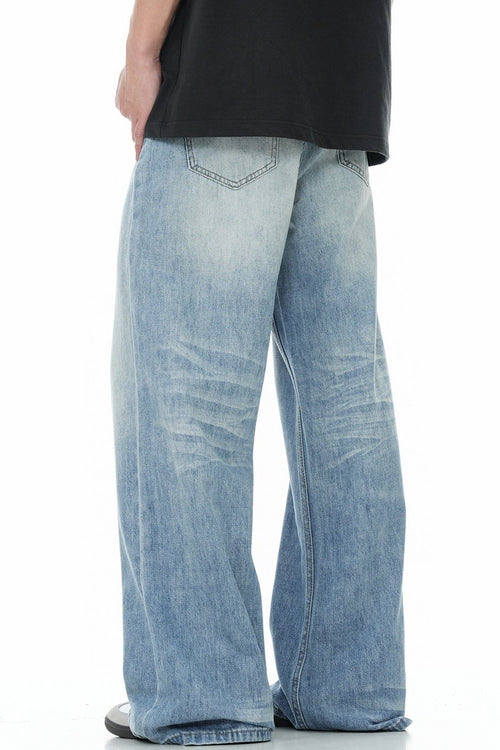 Washed Whisker Wide Jeans