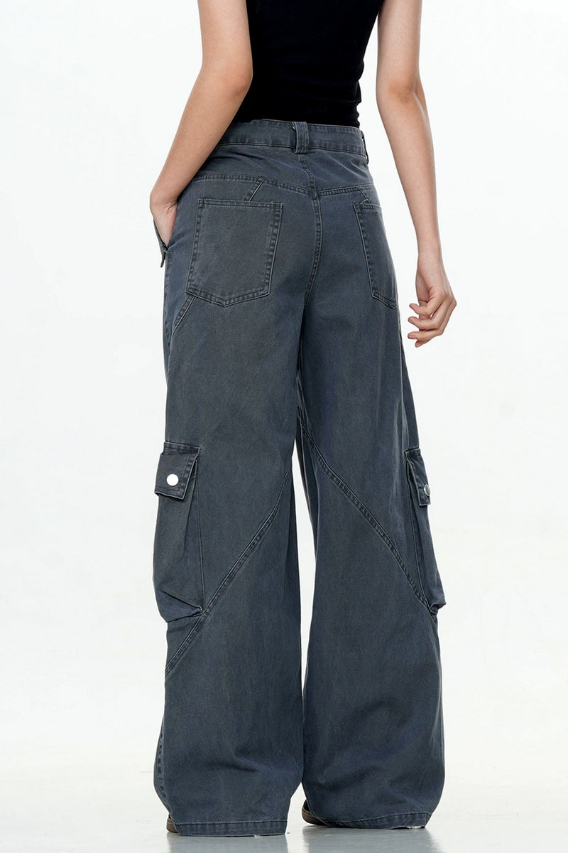 Deconstructed Wide-Leg Cargo Pants