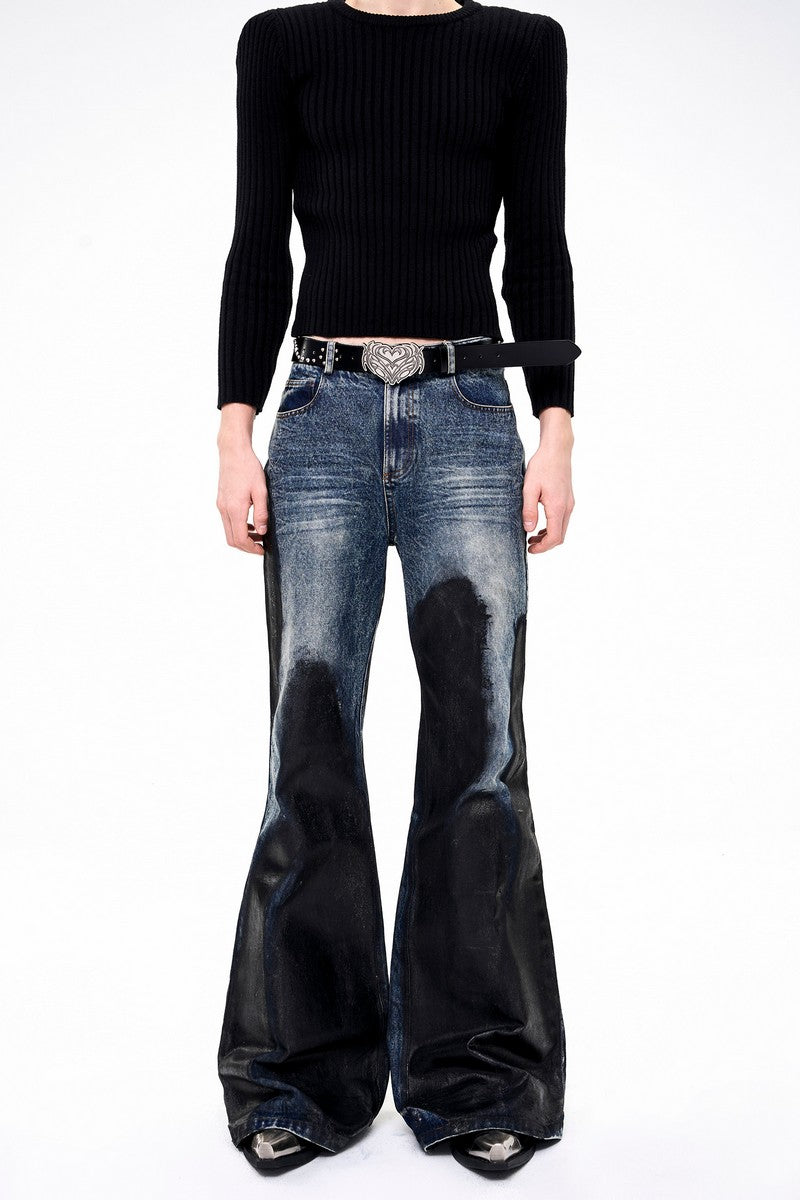 Waxed Flare Washed Jeans
