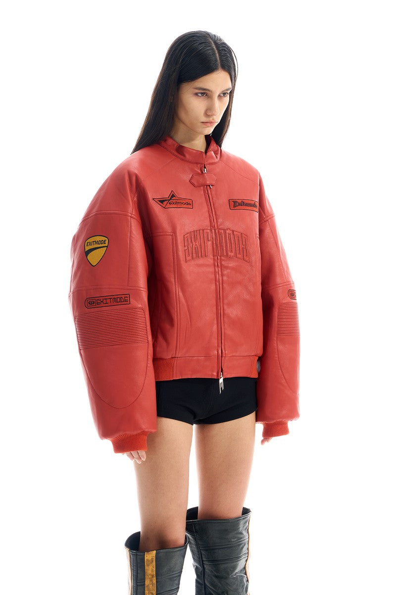 Embroidered Biker Faux Leather Jacket