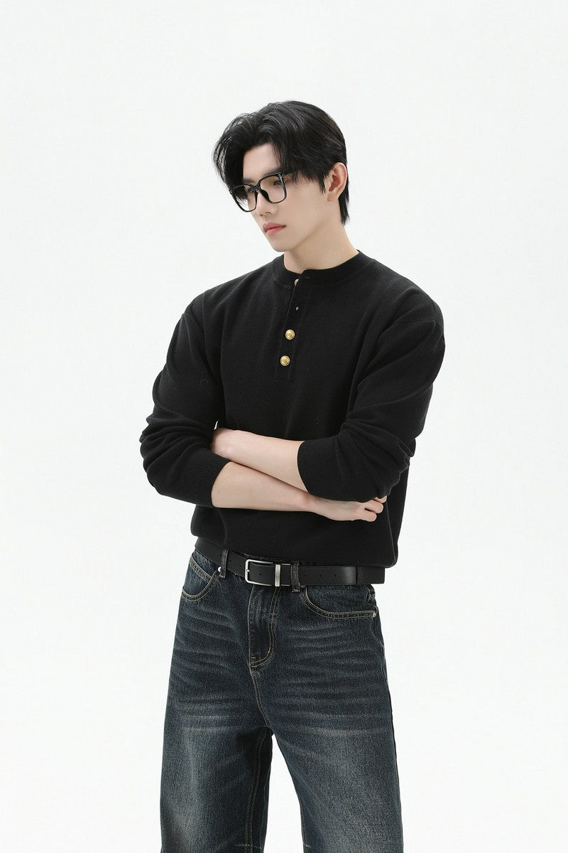 Henley Wool Knit Sweater