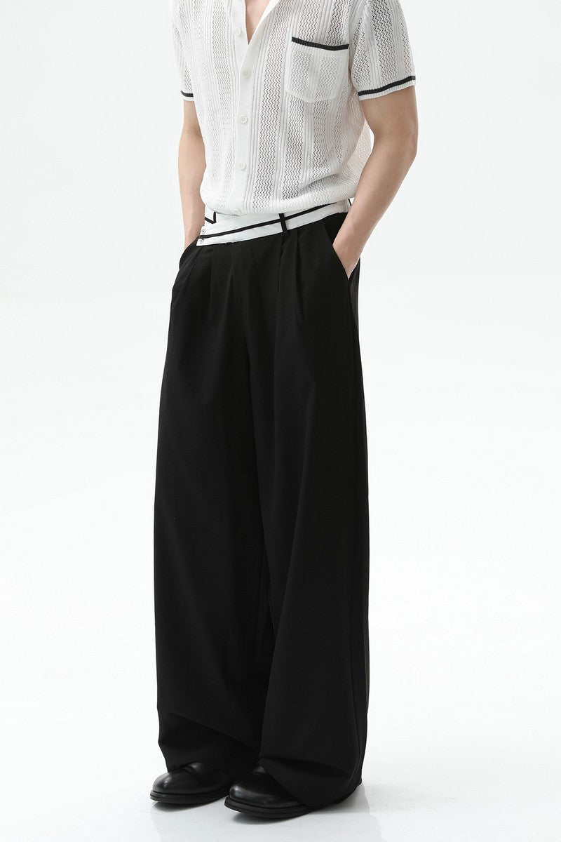 Asymmetrical Waist Pleated Trousers
