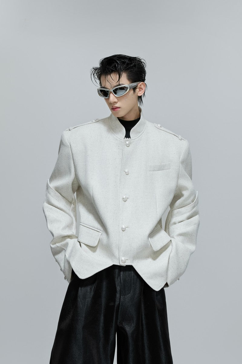 Deconstructed Mandarin Collar Blazer