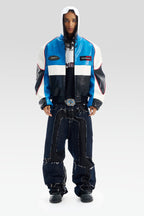 Colorblock Embroidered Faux Leather Jacket