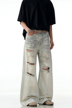 Faded Ripped Wide Jeans