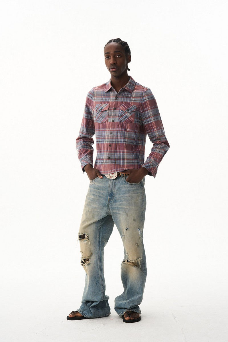 Cropped Plaid Embroidered Shirt