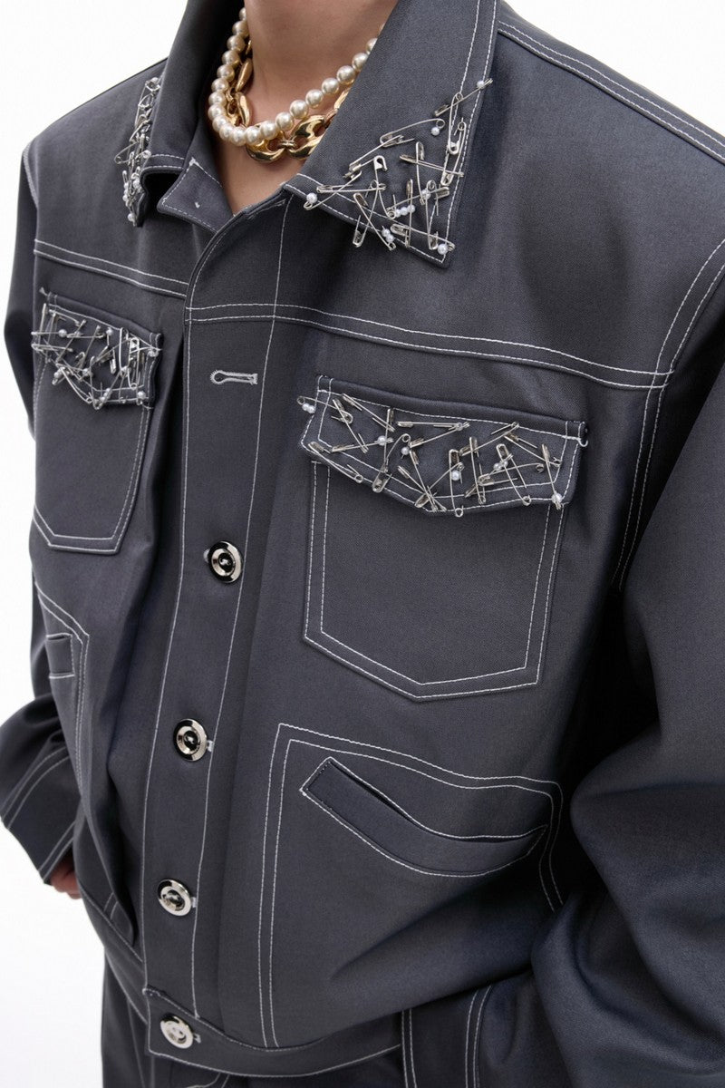 Pin Detail Cropped Jacket