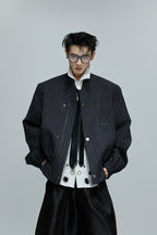 Striped Cropped Button Jacket