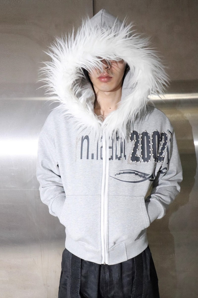 Studded Fur Trim Hoodie