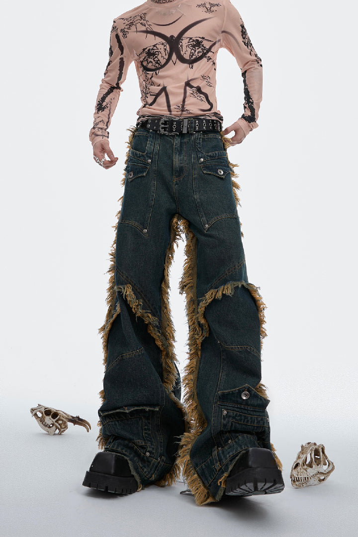 Frayed Studded Denim Jeans