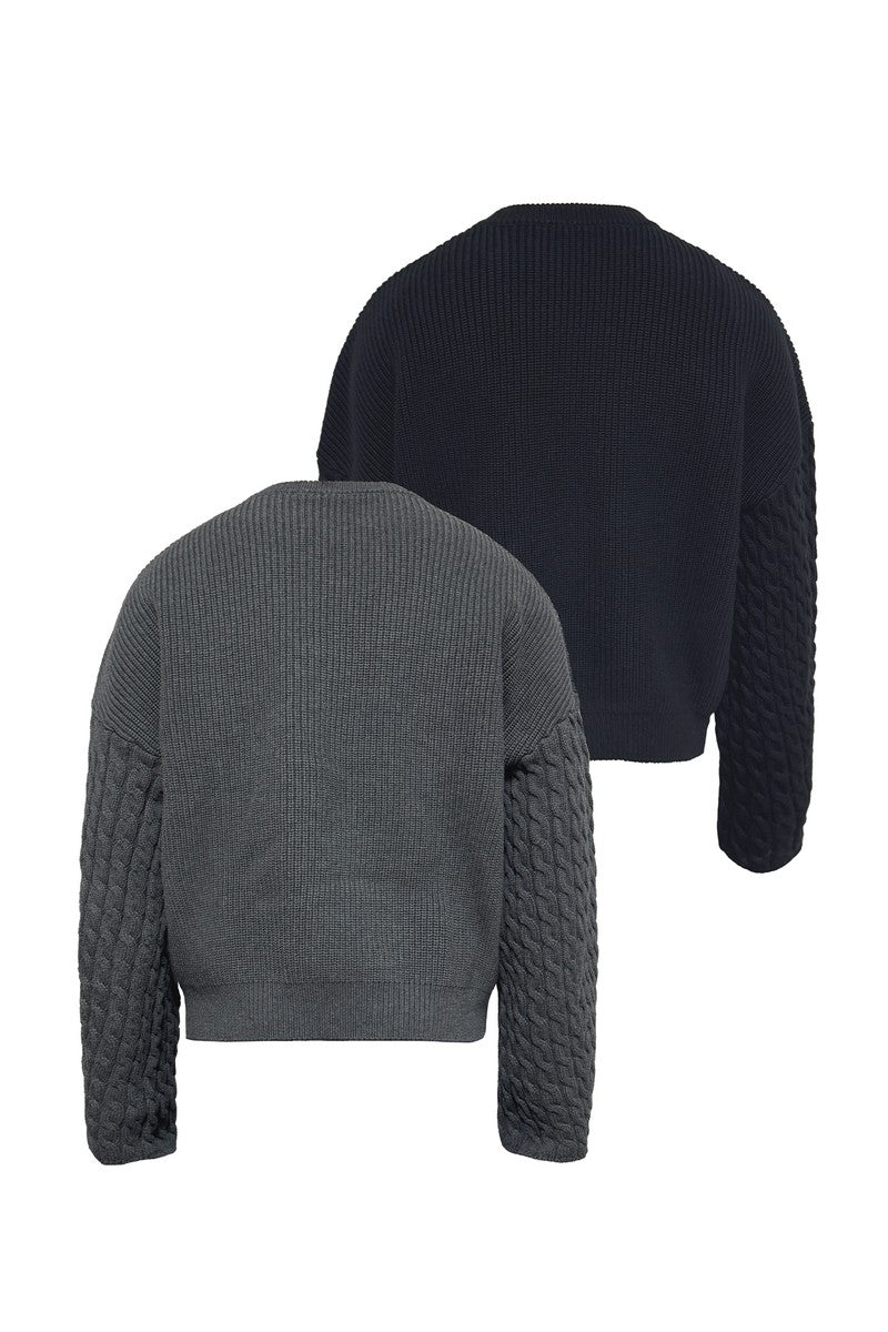 Cable Sleeve Cotton Sweater
