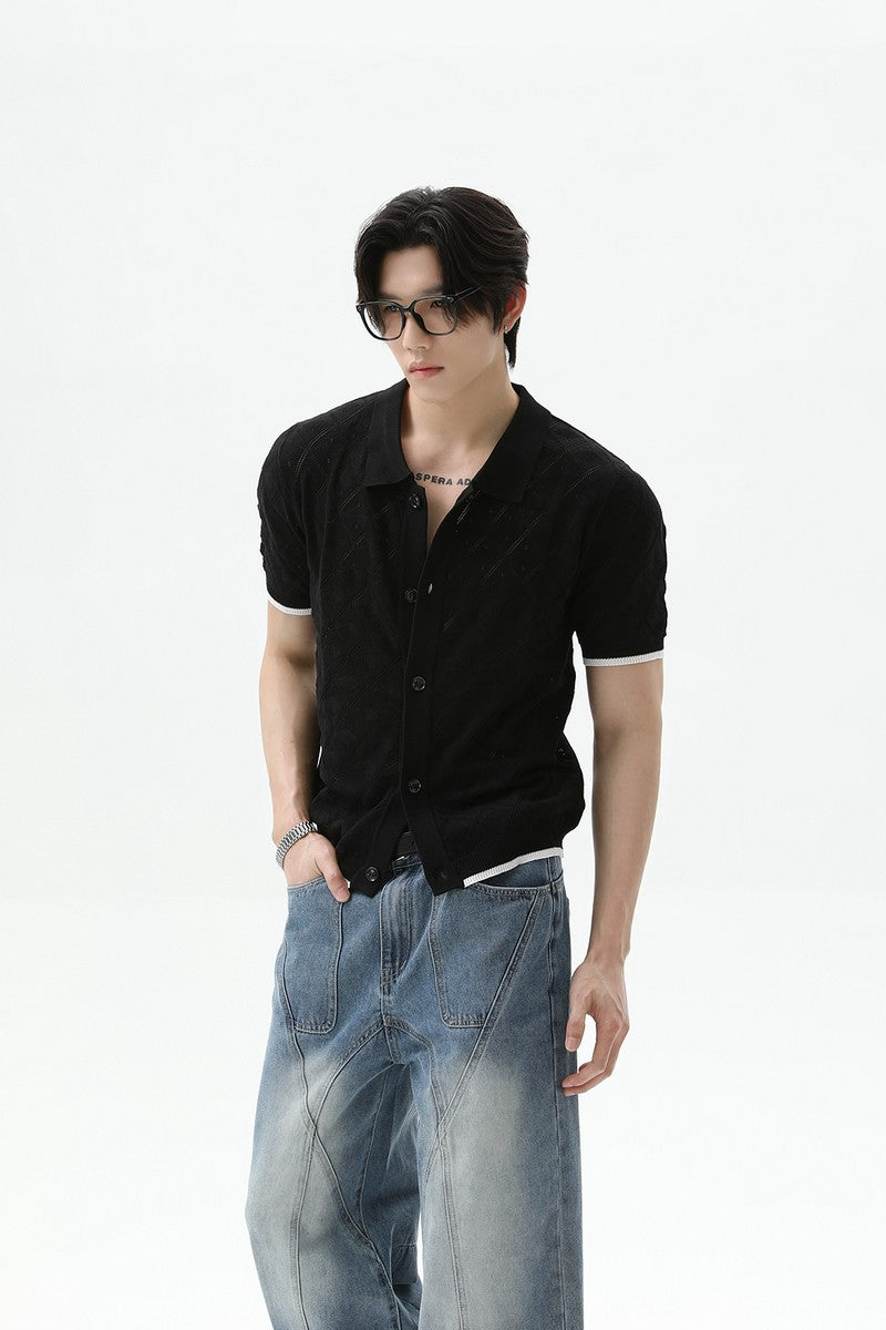 Diamond Knit Fitted Short Sleeve Cardigan