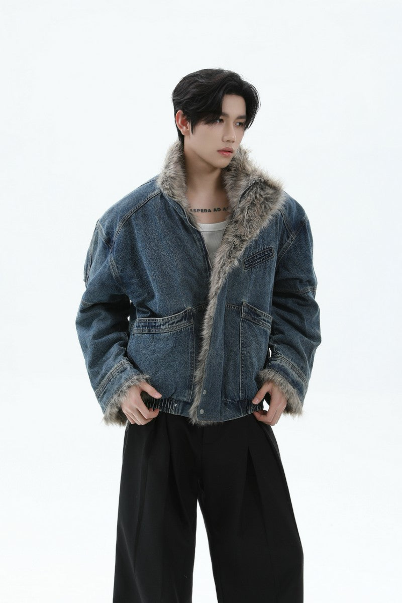 Fleece Lined Denim Puffer Jacket