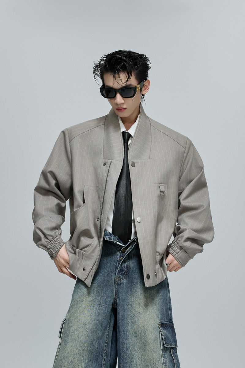 Striped Cropped Button Jacket