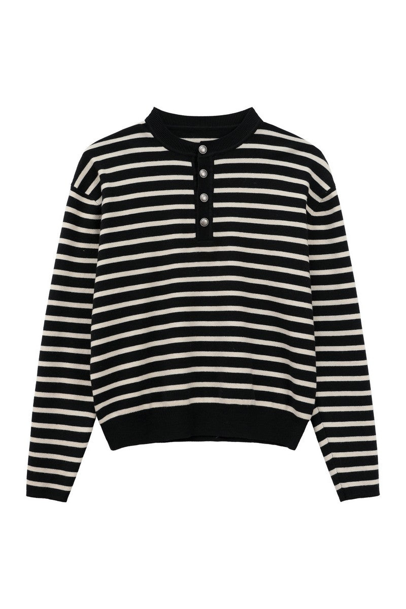 Striped Henley Wool Sweater