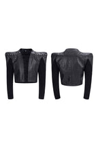 Knitted Panel Collarless Leather Jacket