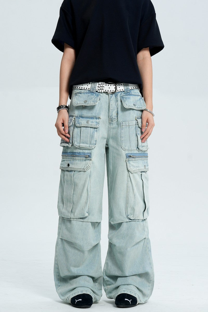 Multi Pocket Denim Cargo Pants