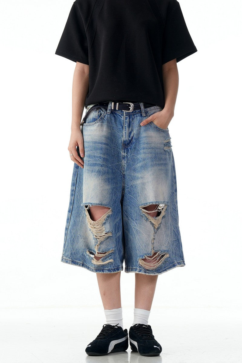 Distressed Light Blue Jorts