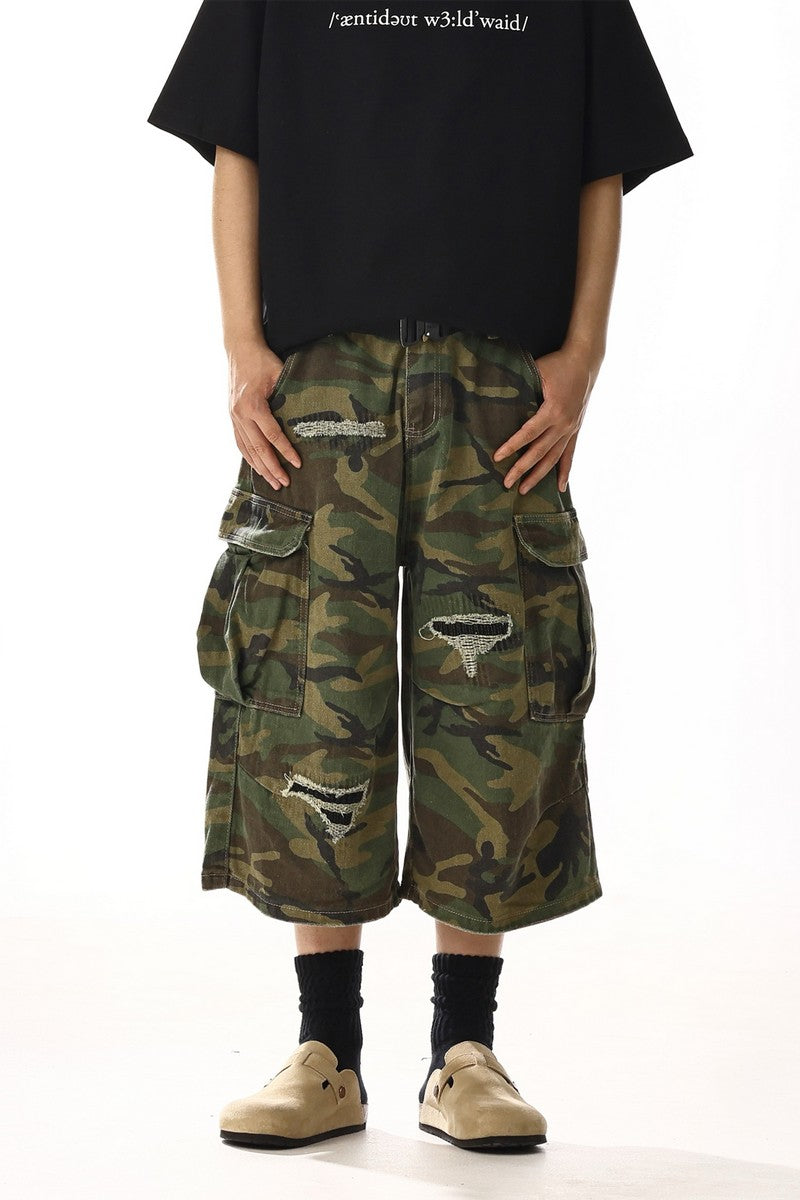 Distressed Camo Cargo Shorts - MEBXX – Copping Zone