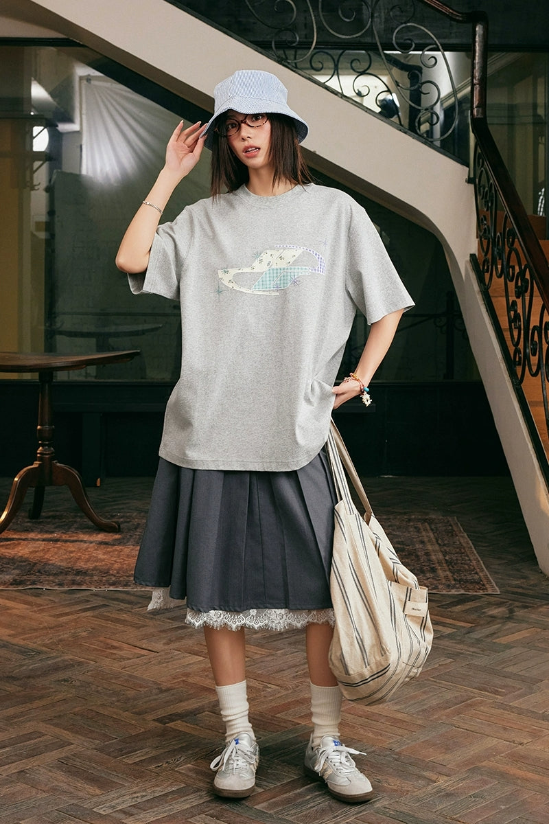 『Copping Zone』Floral Patchwork Embroidered Loose Tee Patchwork Floral Embroidery T-Shirt – Copping Zone
