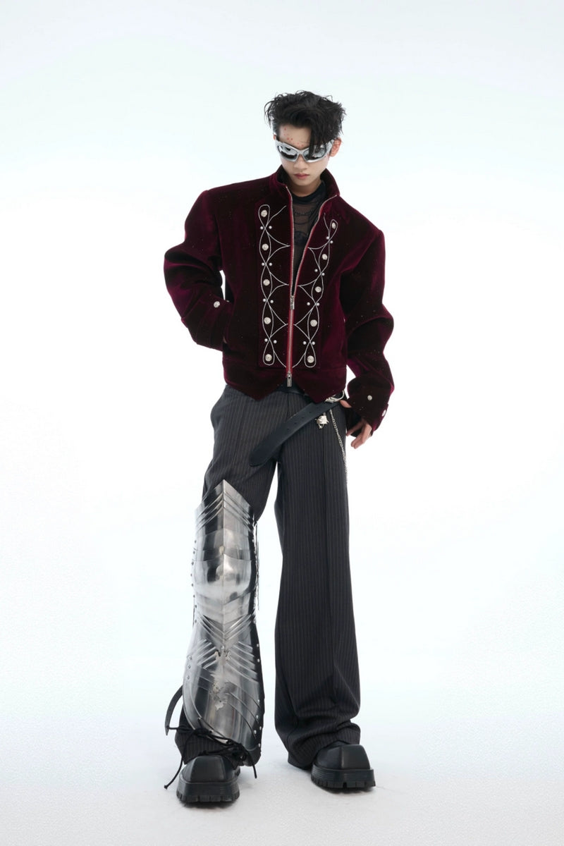 Metal Button Sparkle Stand Collar Jacket