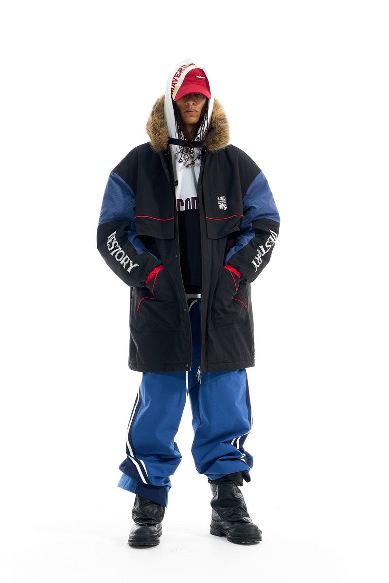Colorblock Embroidered Long Parka