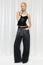 Starry Rhinestone Wide Leg Jeans