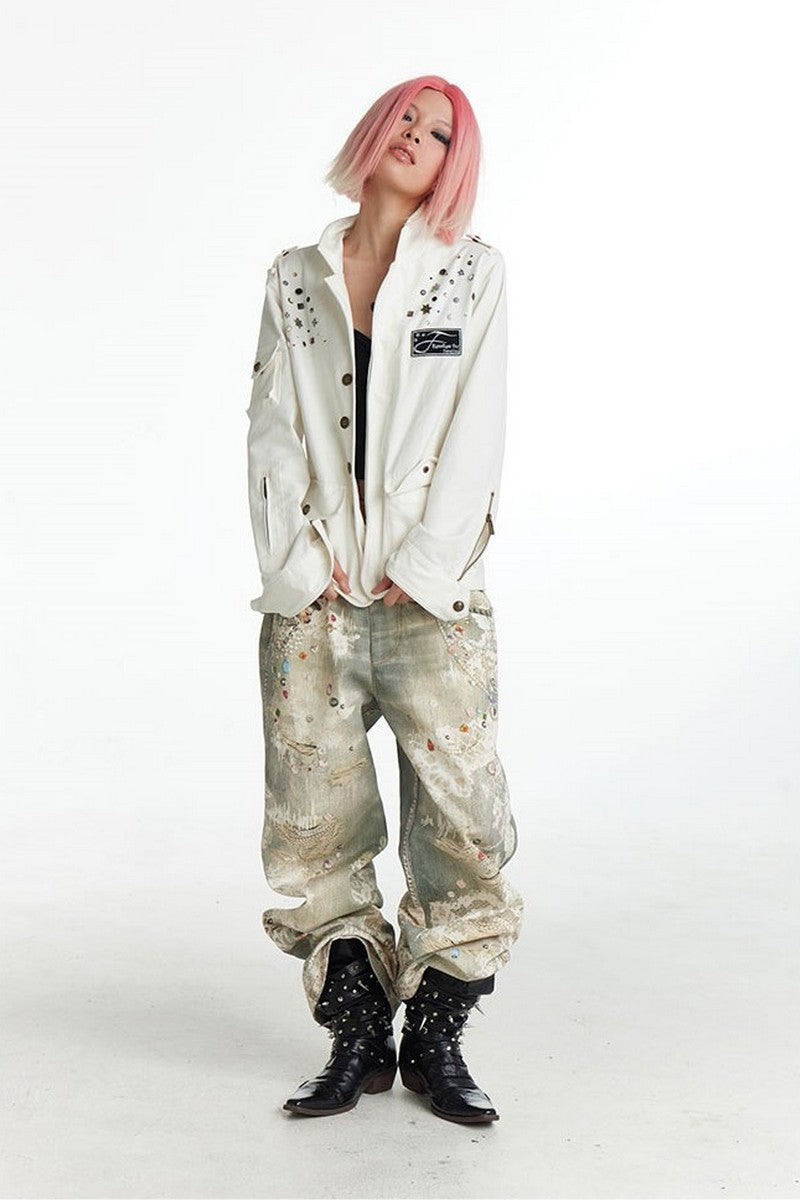 Vintage Graffiti Print Jeans