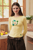 Cartoon Apple Embroidery Tee