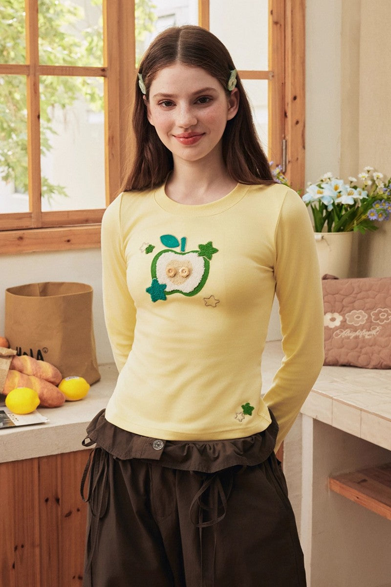 Cartoon Apple Embroidery Tee