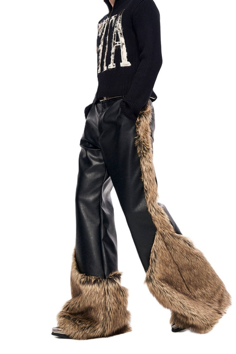 Faux Fur PU Wide Leg Pants