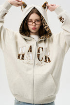 Leopard Cat Ear Zip Hoodie