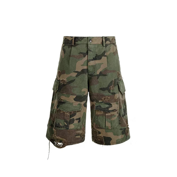 Distressed Camo Cargo Shorts