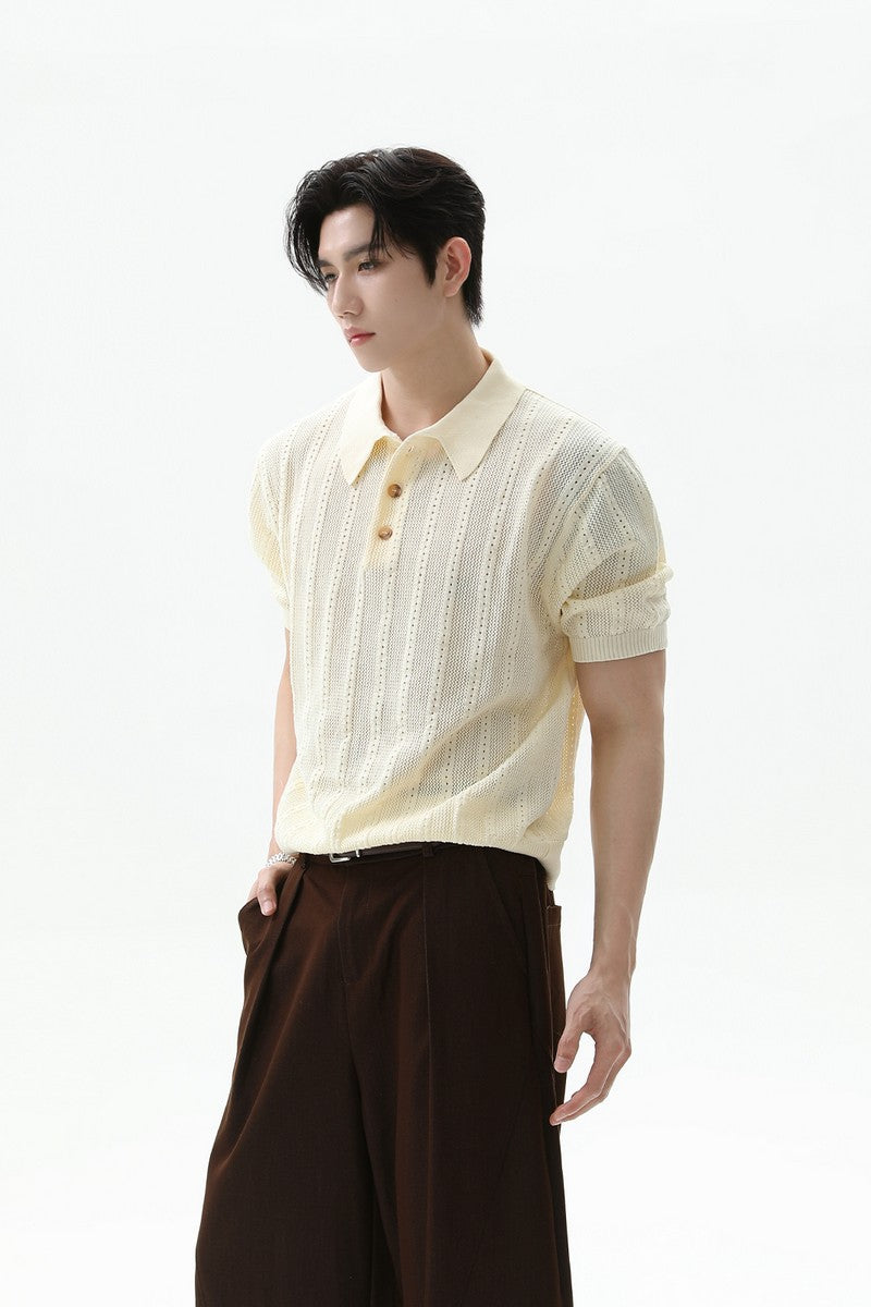 Textured Vintage Knit Polo Tee