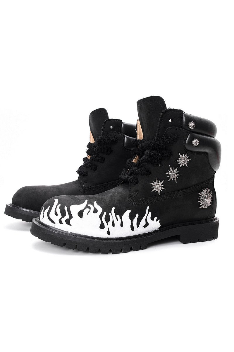 Handpainted Flame Leather Combat Boots