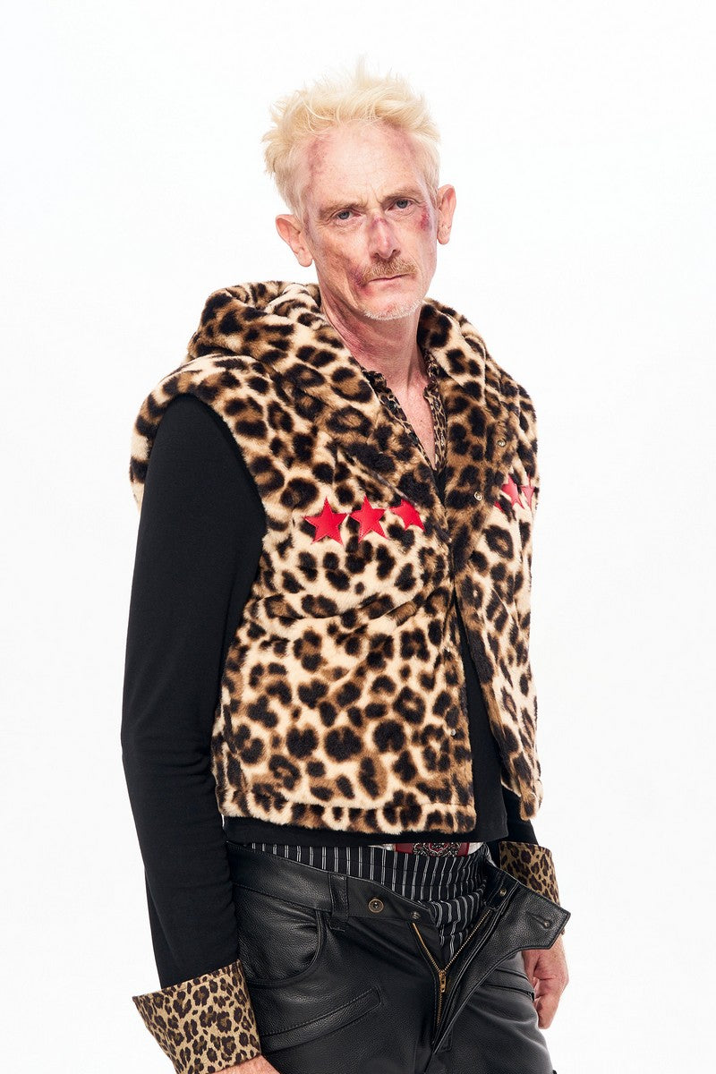 Leopard Faux Fur Hooded Vest