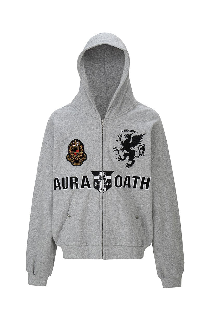 Embroidered Grey Zip Hoodie