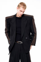 Striped Padded Shoulder Blazer