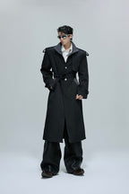 Striped Stand Collar Long Trench