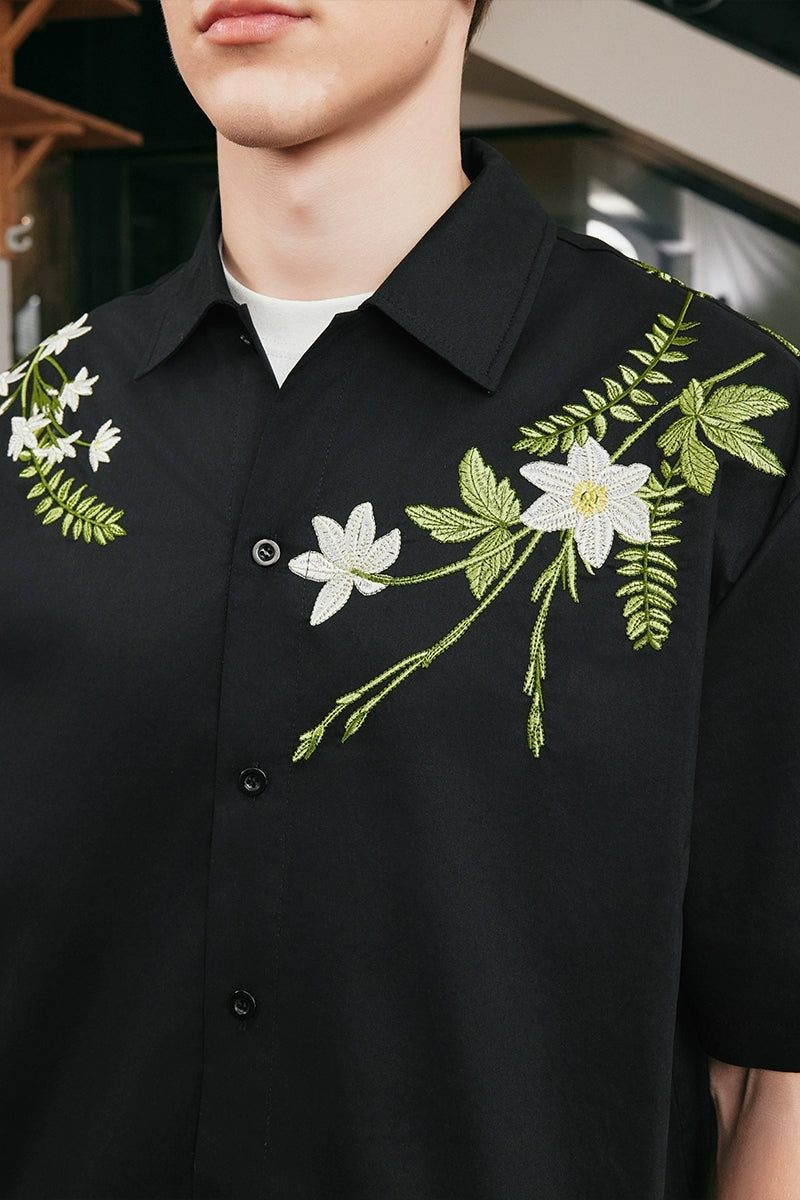 Floral Embroidery Cuban Shirt