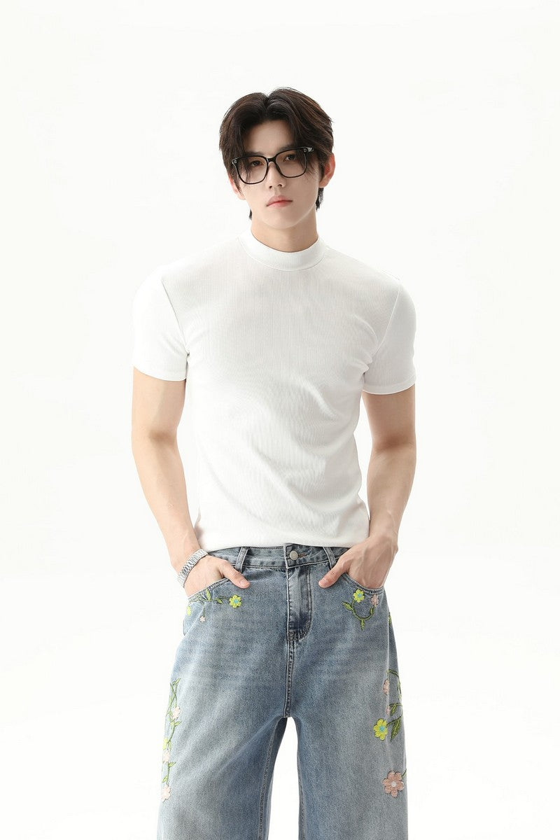 Mock Neck Fitted Short Sleeve Tee