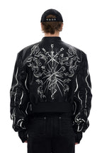 Embroidered Cropped Leather Jacket