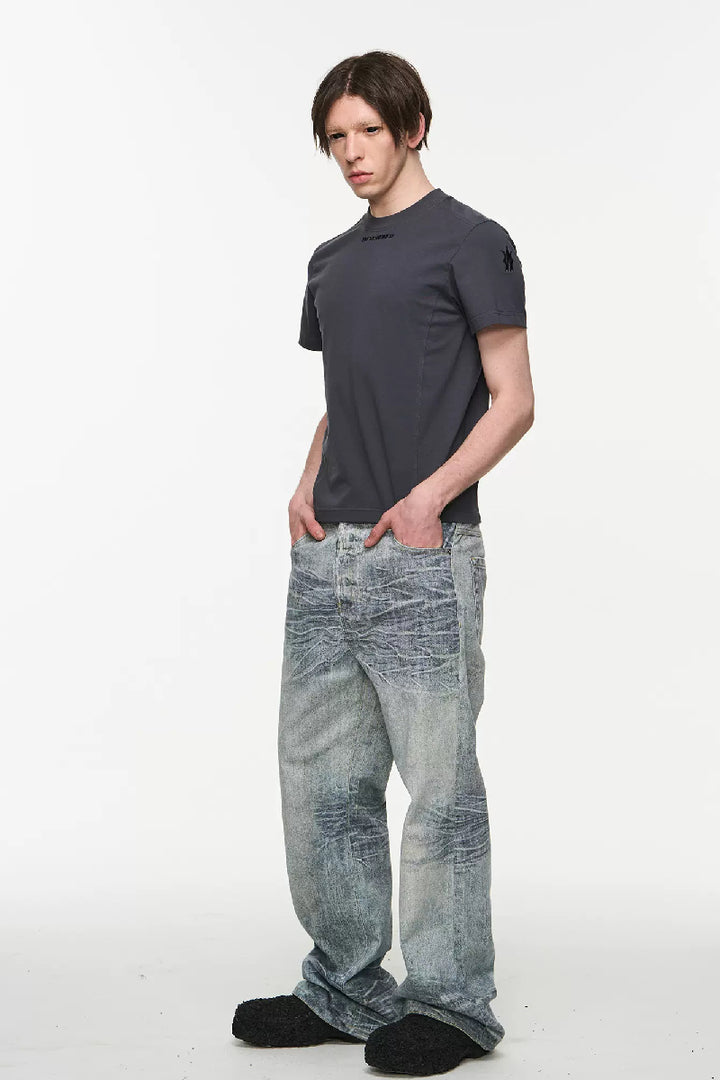 Whiskered Washed Digital Logo Jeans